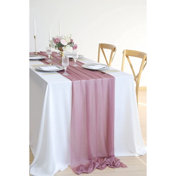 Dalrosia Gauze Table Runner 10ft Chiffon Like Wedding Table Runner for Bridal Shower Decorations Baby Shower