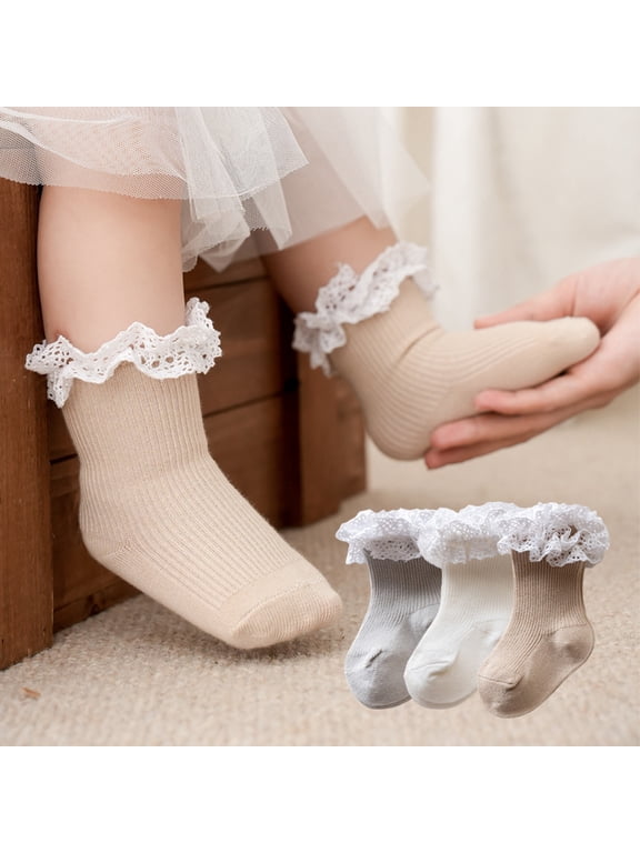 Dalrosia Girls Ruffle Socks Toddler Lace Sock Turn Cuff Frilly Dress Socks Pageant with Ruffles Little Baby Girl Kids
