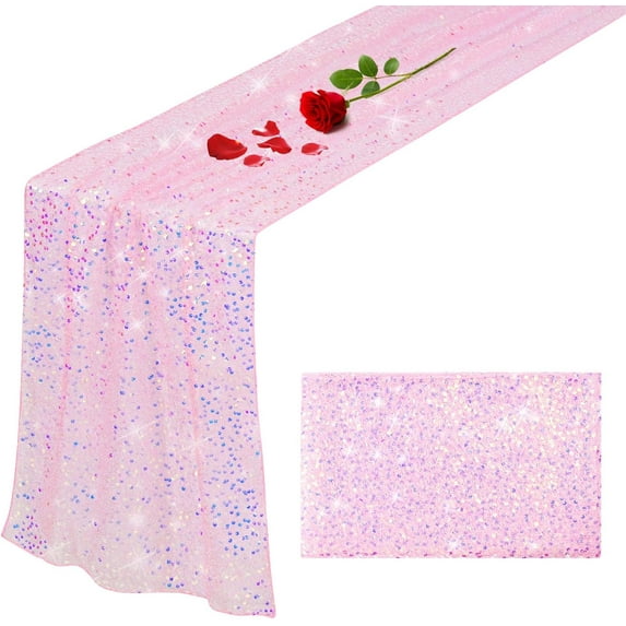 Dalrosia Glitter Table Runner Sequin Table Runner for Christmas Baby Shower Wedding Birthday Party Ceremony Table Decorations, 12x72in