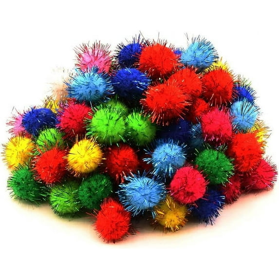 Dalrosia Glitter Tinsel Pom Poms Sparkle Balls for DIY Craft/Party Decoration/Cat (3CM 50PCS)