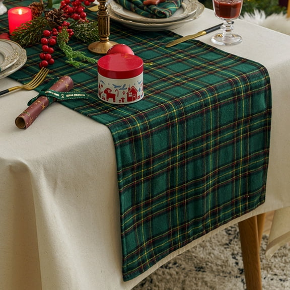 Dalrosia Green Yellow Plaid Table Runner for Home Kitchen Dinner Party Holiday Christmas Table Decorations 13x72 Inch