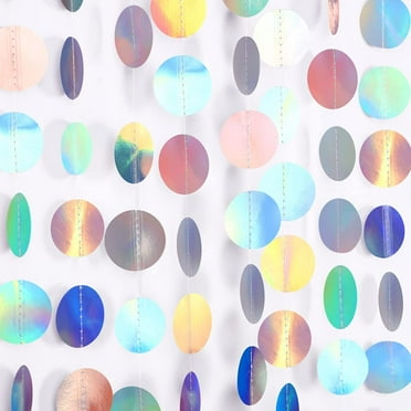 Dalrosia Holographic Paper Garland Shiny Iridescent Circle Dots Party Streamer Banner Backdrop Hanging Decorations, 13FT in Total