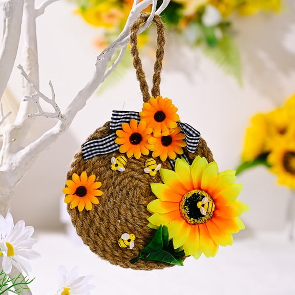 Dalrosia Jute Bee Hive Decor Bee Tiered Tray Decorations Decorative Honey Bee Skeps Spring Farmhouse Coffee Table Decor Country Kitchen Natural Party Summer Sunflower Home Bookshelf Decor