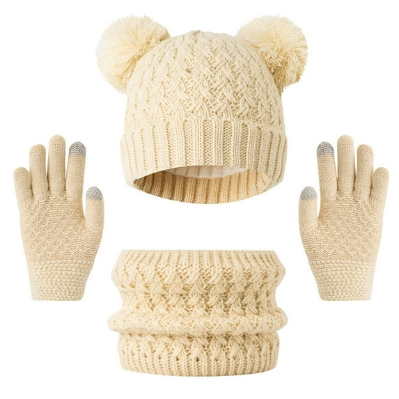 Dalrosia Kids Winter Beanie Hat Scarf Touchscreen Gloves Set, Fleece Lining Boys Girls Winter Hat Neck Warmer Gloves for 1-6 Years