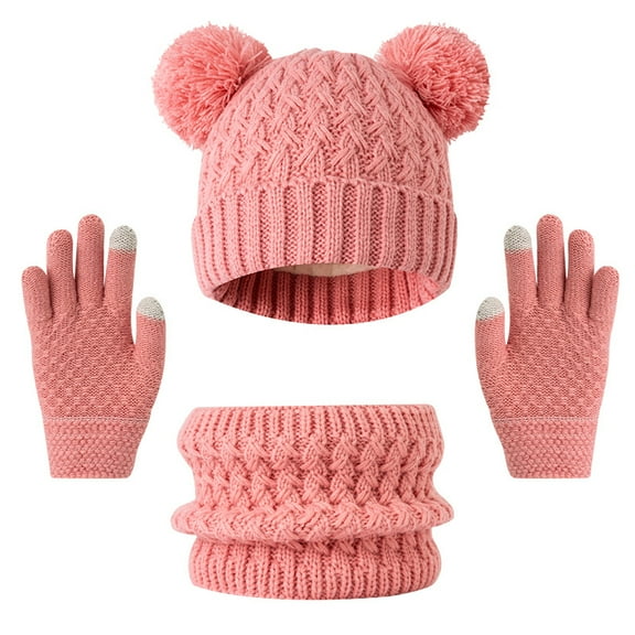 Dalrosia Kids Winter Beanie Hat Scarf Touchscreen Gloves Set, Fleece Lining Boys Girls Winter Hat Neck Warmer Gloves for 1-6 Years