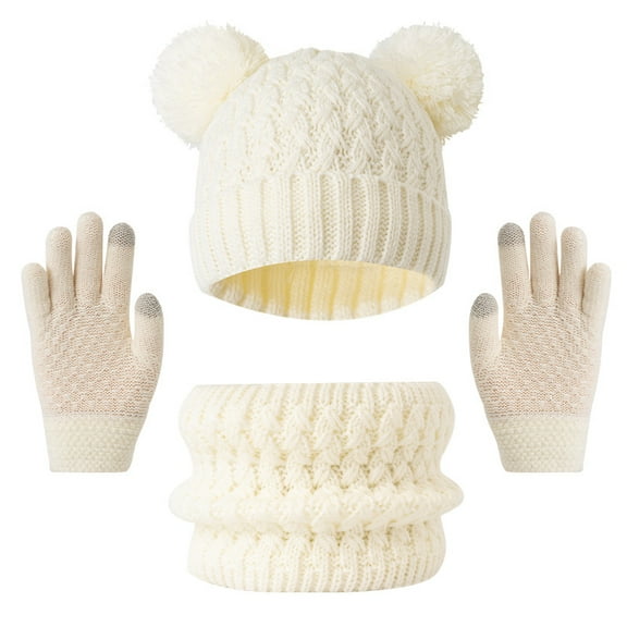 Dalrosia Kids Winter Beanie Hat Scarf Touchscreen Gloves Set, Fleece Lining Boys Girls Winter Hat Neck Warmer Gloves for 1-6 Years