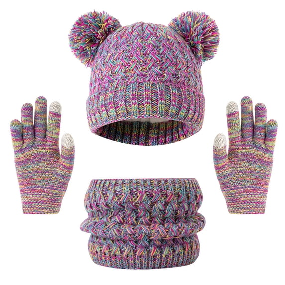 Dalrosia Kids Winter Beanie Hat Scarf Touchscreen Gloves Set, Fleece Lining Boys Girls Winter Hat Neck Warmer Gloves for 1-6 Years