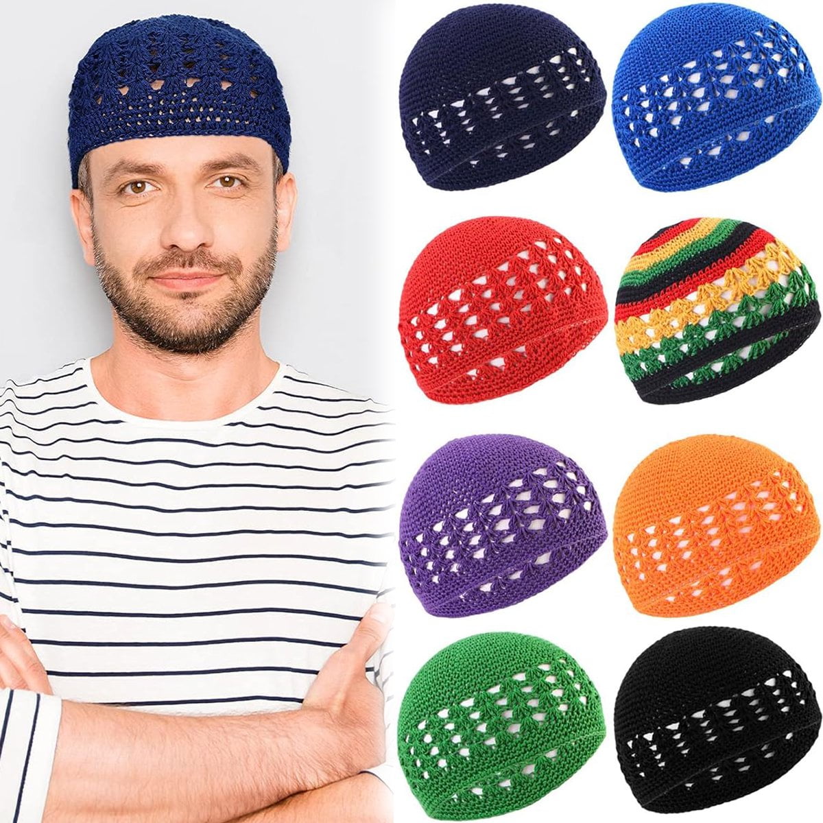 Crochet Beanie Skull Caps Stretchy Knitted Hat for Men Women Teens CHARM 100% Cotton Skull Caps for Men, Handmade Crochet  main image 4