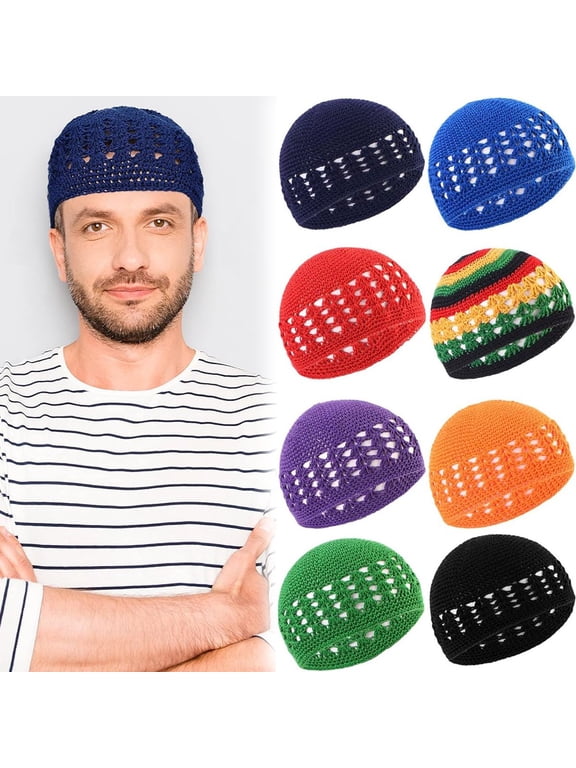 Dalrosia Knit Kufi Hats Crochet Beanie Skull Caps Solid Colors Stretchy Knitted Hats Muslim Caps for Men Women Teens