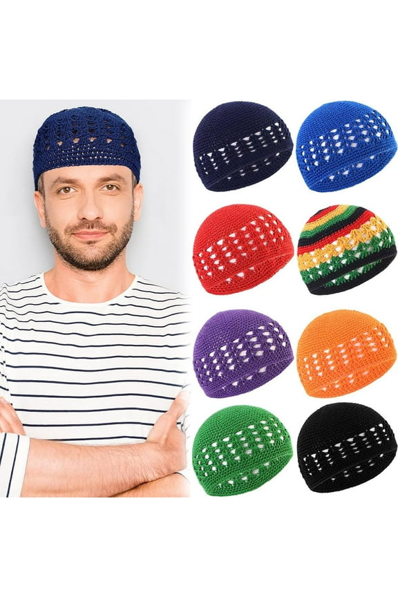 Knit Kufi Hats Crochet Beanie Skull Caps Solid Colors Stretchy Knitted Hats Muslim Caps for Men Women Teens
