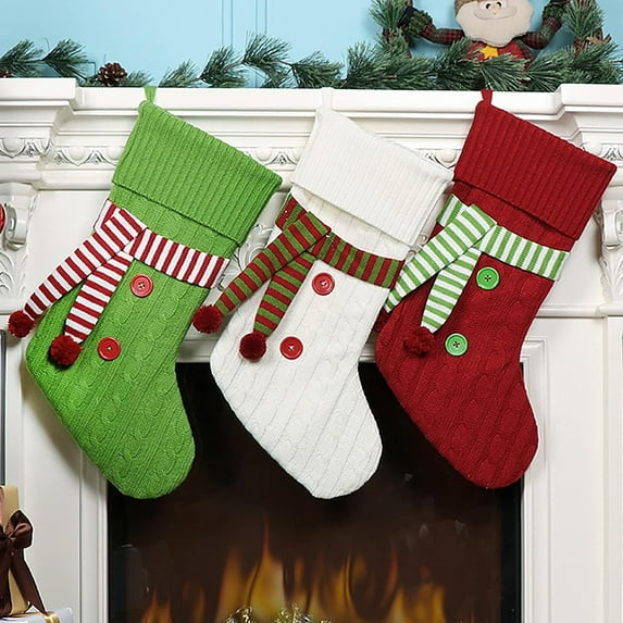 Dalrosia Knitted Christmas Stocking with Scarf Red Green White Hanging Stockings Classic Xmas Hanging Decorations for Christmas Party Home Fireplace Decor Family Friend Gift, 20inch