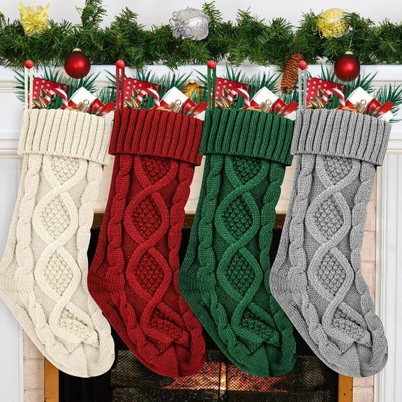 Dalrosia Large Christmas Stockings 18 Inches Christmas Stockings Double-Sided Cable Knitted Xmas Stockings for Family Christmas Party Classic Decorations