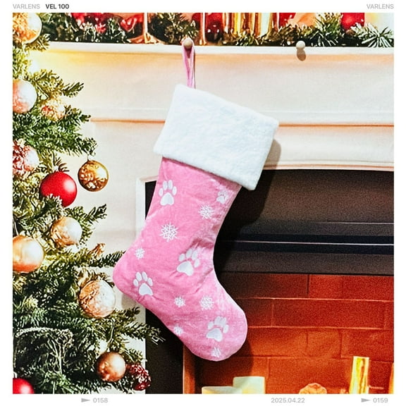 Dalrosia Large Christmas Stockings Dog Paw Print Snowflake Pattern Hanging Stockings Red Green Christmas Decorations Gift Bag Hanging Ornament for Xmas Holiday Party Pet Home