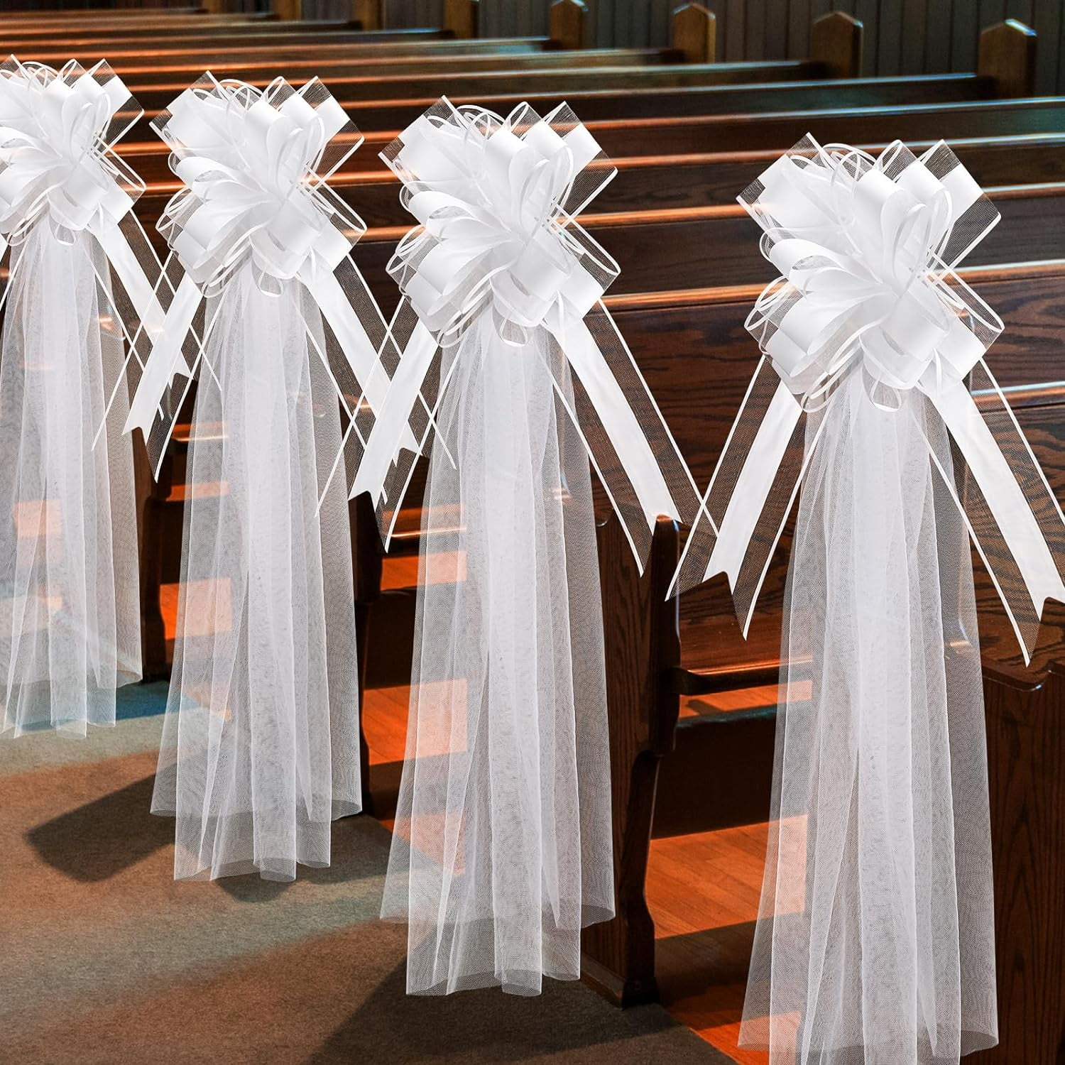 Dalrosia Large Wedding Pew Bows with Long Tulle Tails Church Chair ...