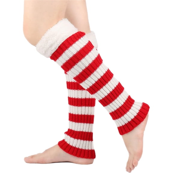 Dalrosia Leg Warmers for Women Girl Y2K Ribbed Striped Leg Warmer Trim Knitted Christmas Socks Fall Winter Streetwear