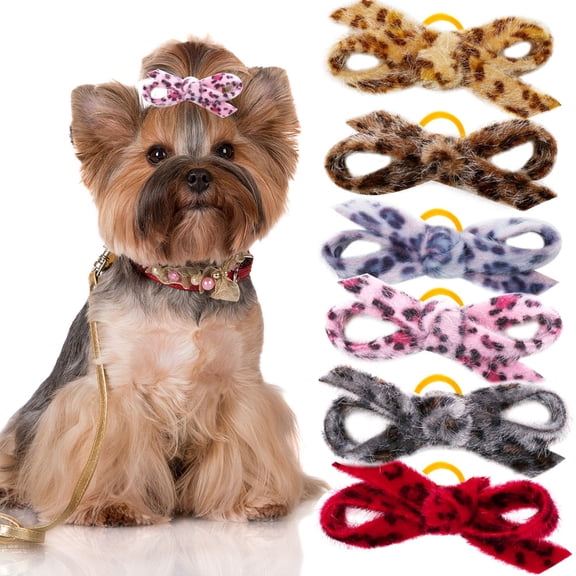 Dalrosia Leopard Small Dogs Hair Bows Yorkie Top Bowknot for Medium Dogs Puppy Pet Cheetah Topknot Cat Grooming Hair Accessories