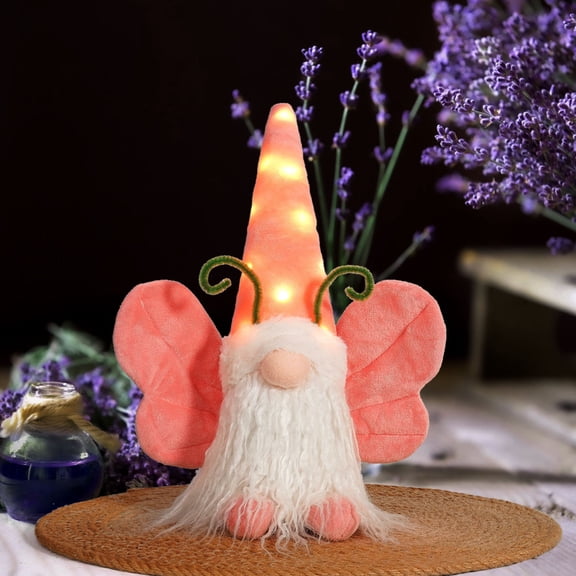 Dalrosia Lighted Butterfly Decorations Spring Summer Gnome Plush with Adjustable Wings & LED Hat Swedish Tomte Tiered Tray Tabletop Party