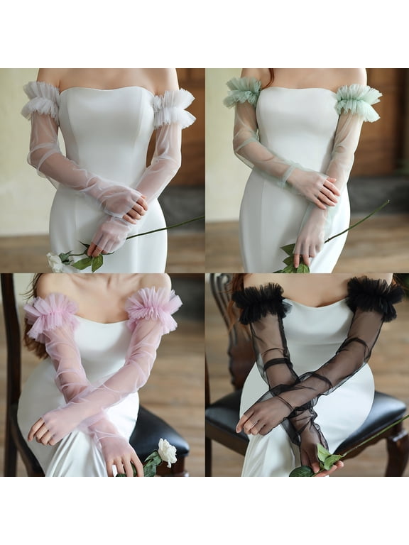 Long Sheer Gloves for Women Fancy Puffy Stretchy Mesh Tulle Gloves Fingerless Elegant Opera Party Dance Gloves