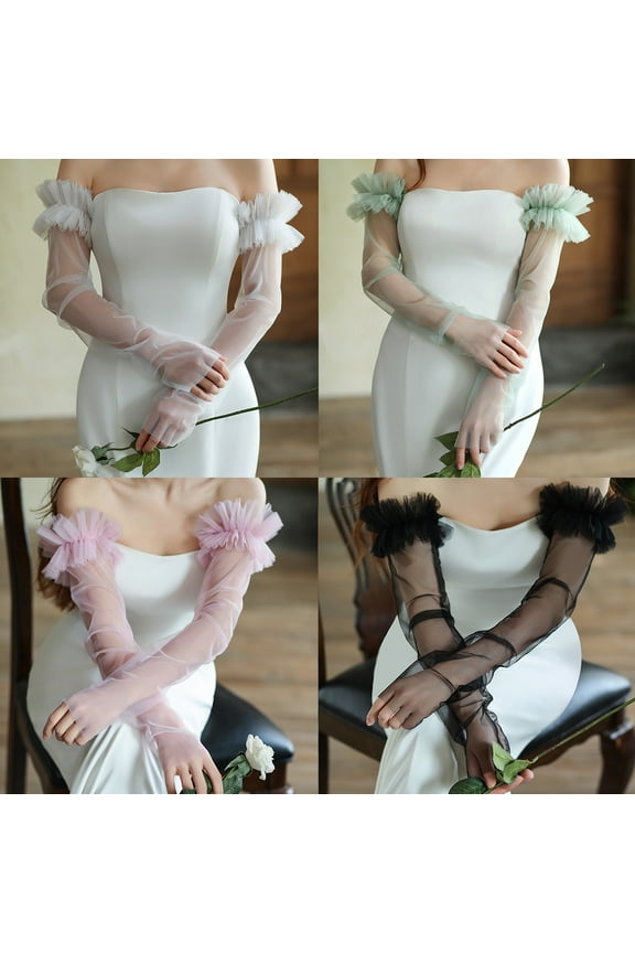 Long Sheer Gloves for Women Fancy Puffy Stretchy Mesh Tulle Gloves Fingerless Elegant Opera Party Dance Gloves
