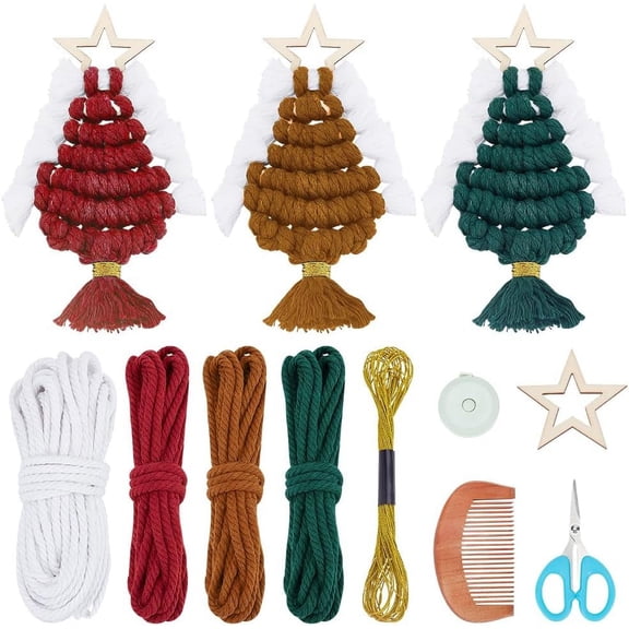 Dalrosia Macrame Christmas Tree Craft Kit, 3PCS Macrame DIY Kit for Adults Beginners with Instructions Macrame Ornaments for Christmas Tree Macrame Christmas Tree Ornaments Kit for Wall Home Décor