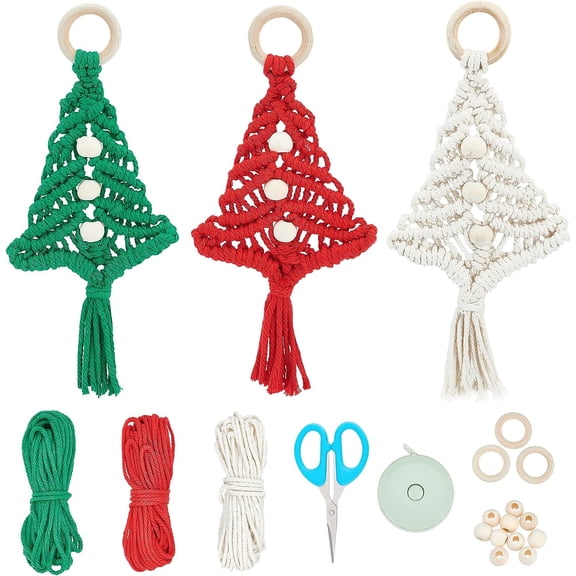 Dalrosia Macrame Christmas Tree Craft Kit, 3PCS Macrame DIY Kit for Adults Beginners with Instructions Macrame Ornaments for Christmas Tree Macrame Christmas Tree Ornaments Kit for Wall Home Décor