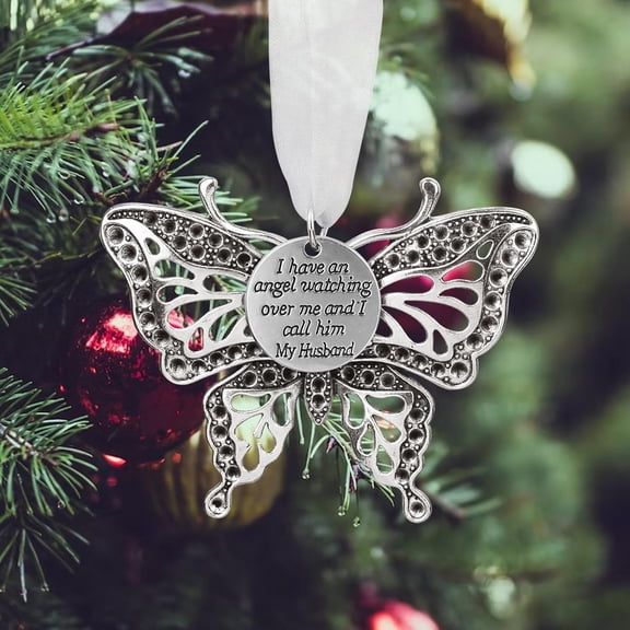 Dalrosia Memorial Ornaments Butterfly in Memory of Loved One Sympathy Gifts Christmas Tree Hanging I Have an Angel Watching Over Me Bereavement Gifts with Silk Ribbon