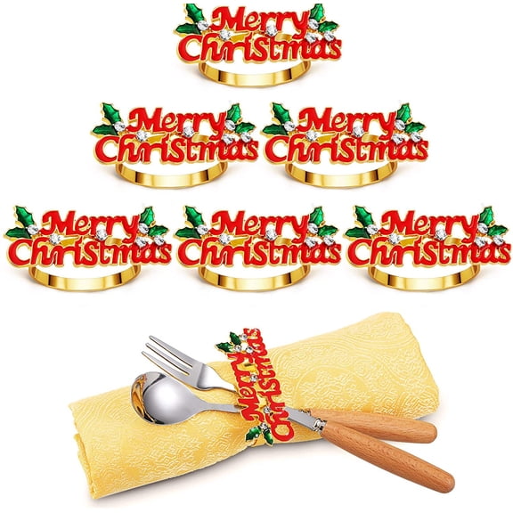 Dalrosia Merry Christmas Napkin Rings Gnome Napkin Holders Gold and Red Alloy Rhinestone Metal Xmas Letter Napkin Rings for Christmas Dinner Home Table Settings Kitchen Decorations
