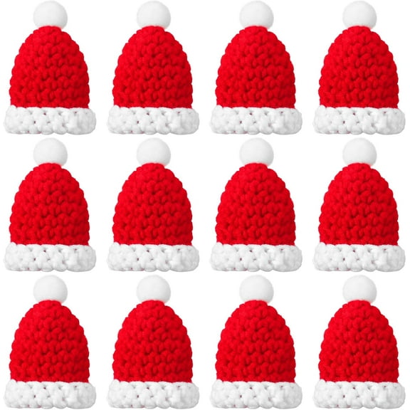 Dalrosia Mini Christmas Knit Hat and Mini Christmas Scarf Set, Santa Knit Hat Scarf Christmas Tree Ornaments Christmas Hat Scarf Cup Bottle Xmas Doll Crafts for DIY Craft Art Decoration