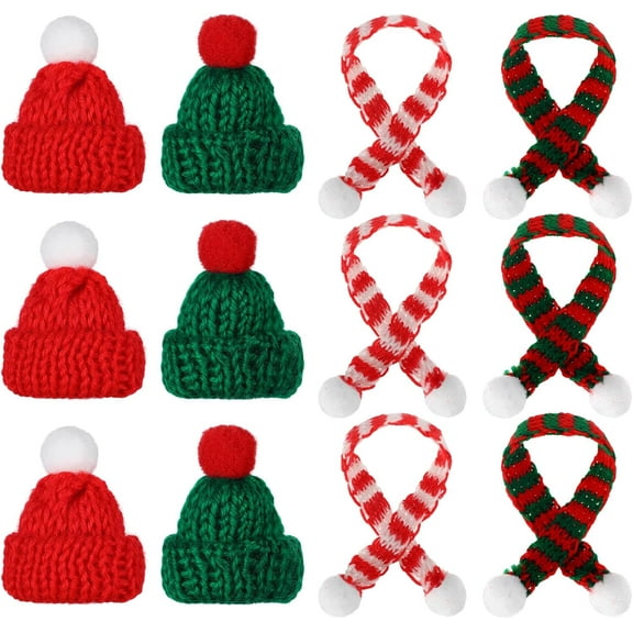 Dalrosia Mini Knit Hat Mini Christmas Scarf Set Mini Santa Hats for Crafts Mini Christmas Decorations Christmas Tree Ornaments for DIY Craft Art Snowman Doll