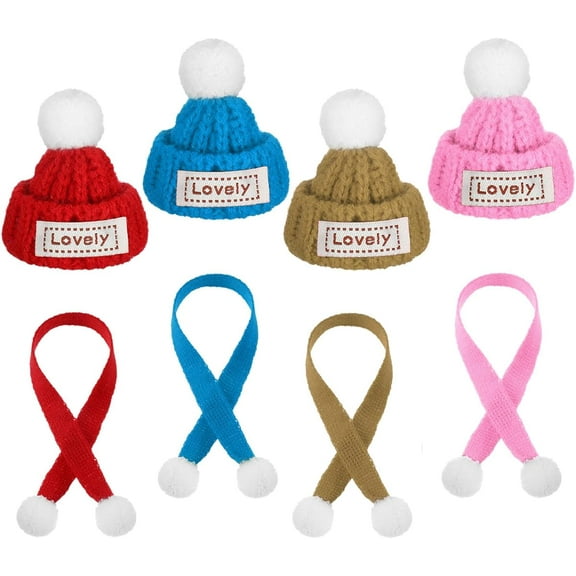 Dalrosia Mini Knit Hat Mini Christmas Scarf Set Mini Santa Hats for Crafts Mini Christmas Decorations for DIY Doll
