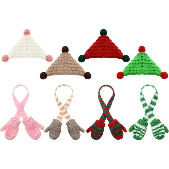 Dalrosia Mini Knit Hat Mini Christmas Scarf Set Mini Santa Hats for Crafts Mini Christmas Decorations for DIY Doll