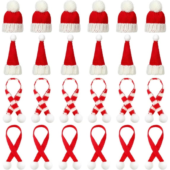Dalrosia Mini Knit Santa Hat Mini Christmas Scarf Set Mini Scarf for Crafts Mini Christmas Decorations Christmas Tree Ornaments for DIY Craft Art Snowman Doll