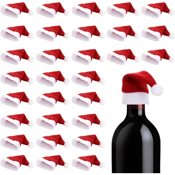 Dalrosia Mini Santa Hat Cup Bottles Cover, 30PCS Christmas Santa Hats Silverware Holders Xmas Silverware Holder for Cristmas Table Setting