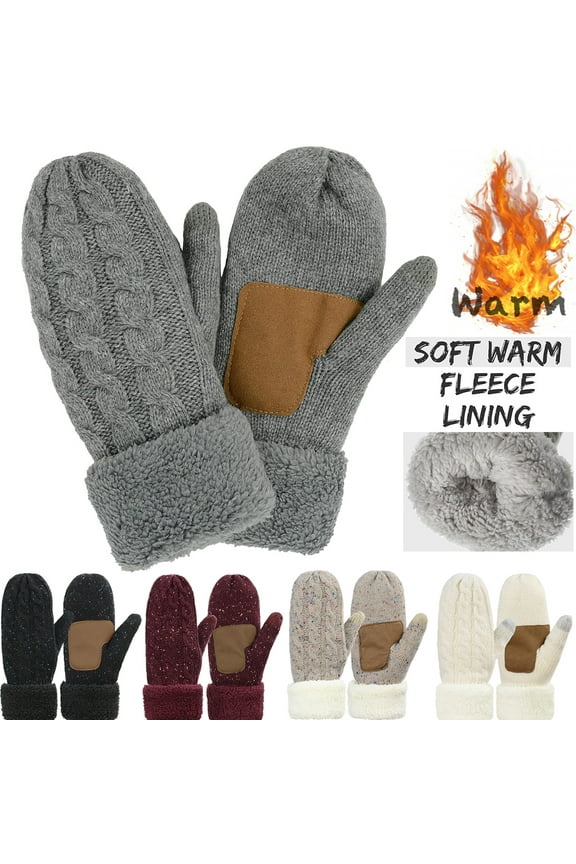 Mittens for Women Cold Weather, Womens Mittens Wool Knit Warm Thermal Fleece Lined, Winter Gloves with Touchscreen Fingers