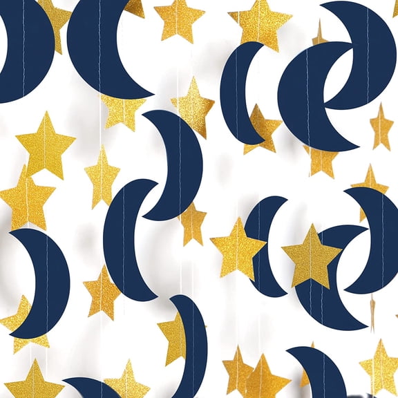 Dalrosia Moon Star Garland - 52FT Star Hanging Decoration Streamers Banner, Eid Ramadan Mubarak Decoration Birthday Wedding Baby Shower Party Decor