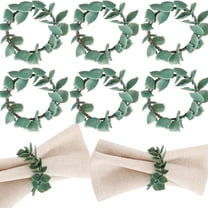 Dalrosia Napkin Rings Set of 6 Eucalyptus Leaf Napkin Rings Rustic Farmhouse Greenery Spring Wreath Napkin Ring Holders for Wedding Banquet Christmas Family Dining Table Decoration