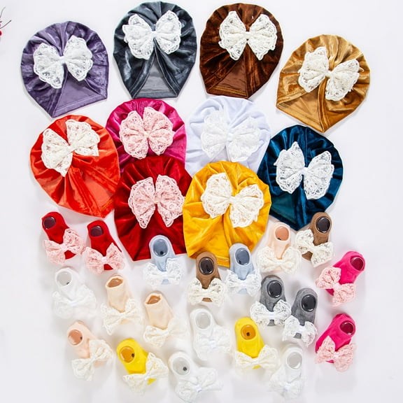 Dalrosia Newborn Baby Girls Hat Knitted Socks Set Infant Beanie Cap Baby Hospital Hats Toddler Soft Warm Cap for 0-12 Months