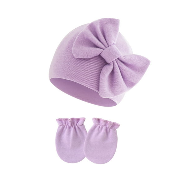 Dalrosia Newborn Baby Girls Hats Mittens Set Hospital Hat Beanie Infant Bow Hats Baby Cotton Gloves for 0-6 Months