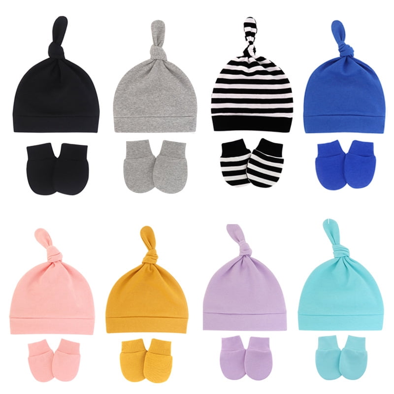 Dalrosia Newborn Baby Hats and Mittens Set Infant Beanie Cap Toddler Gloves Newborn Hospital Hats for Baby Boy Girl 0-6 Months