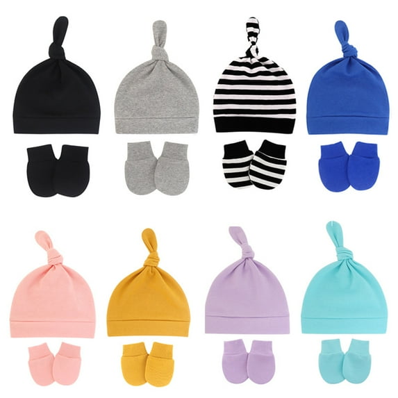 Dalrosia Newborn Baby Hats and Mittens Set Infant Beanie Cap Toddler Gloves Newborn Hospital Hats for Baby Boy Girl 0-6 Months