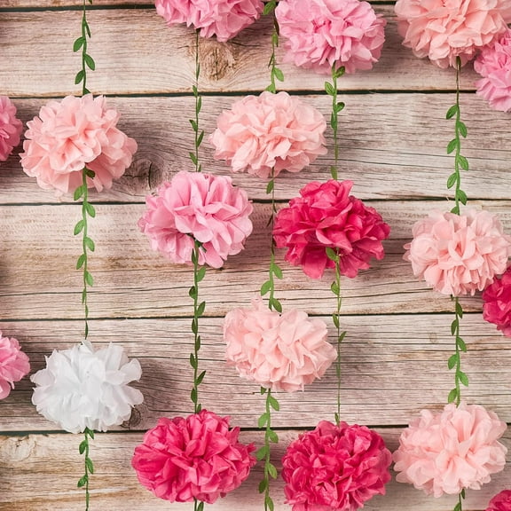 Dalrosia Paper Pom Pom Garlands, Paper Flowers for Birthday Decorations, Baby Shower, Wedding Engagement, Bridal Shower, Spring Summer Party Decorations