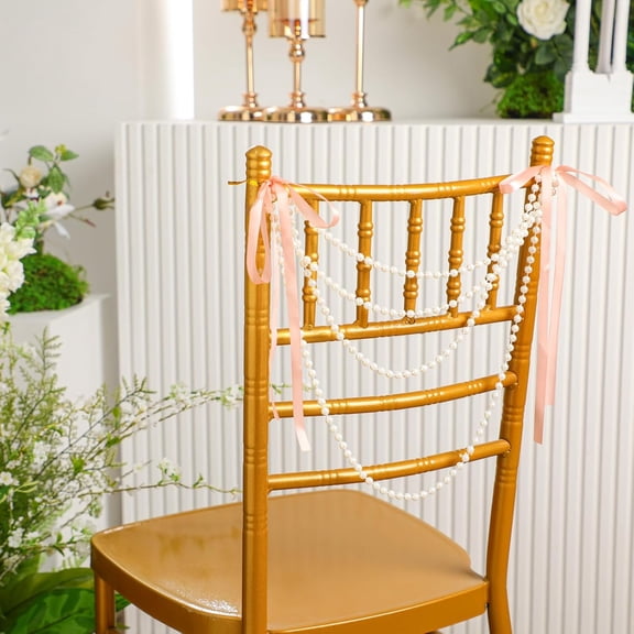 Dalrosia Pearl Beads Garland Chair Sashes Wedding Decor Prestrung Gatsby Faux Pearl String Chiavari Chair Decor for Party Dining Ceremony Floral Arrangement Banquet Outdoor Decor