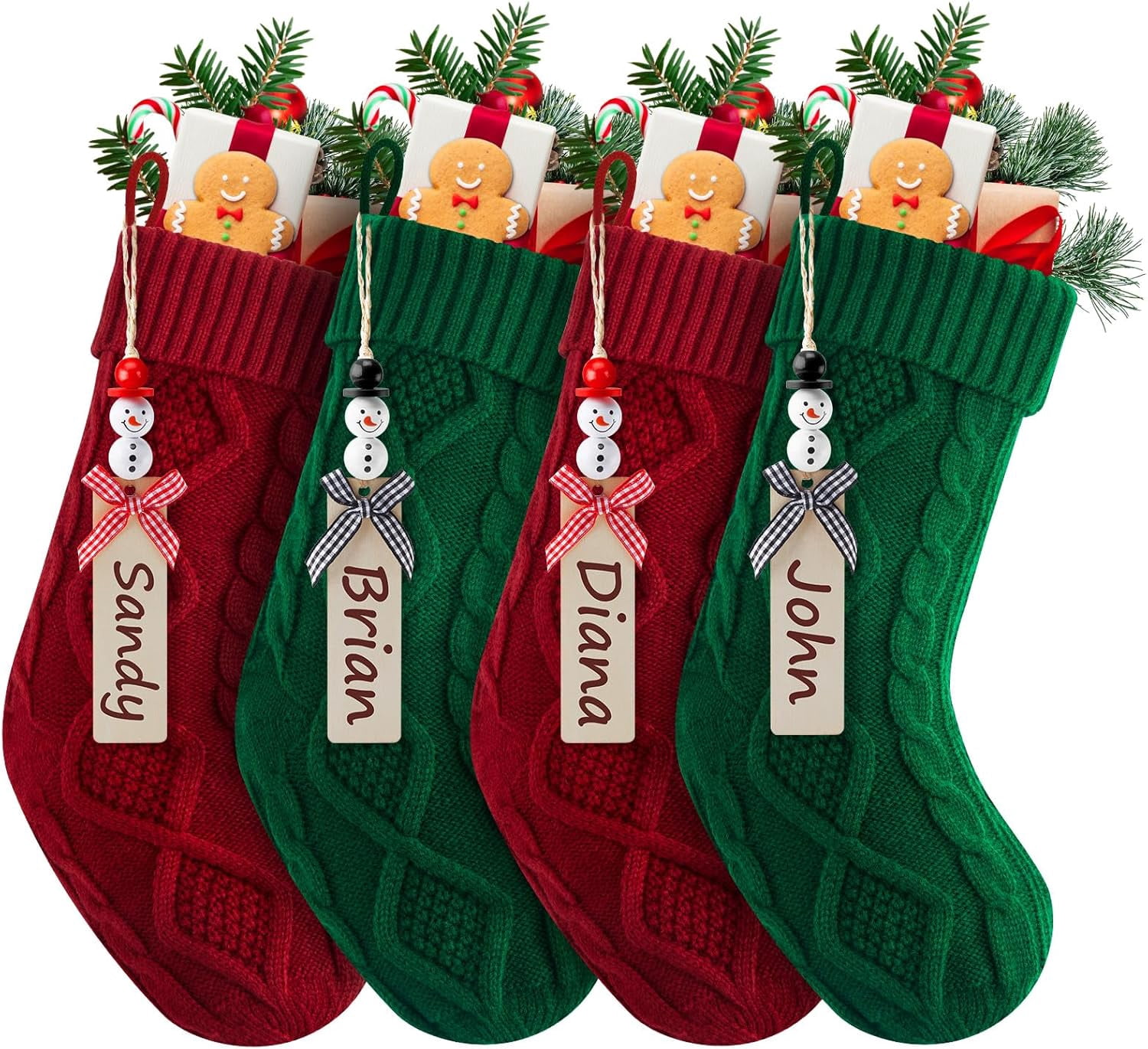 Dalrosia Personalized Christmas Stockings - 18 Inches Hanging Stockings with DIY Snowman Name Tags, 4PCS Large Size Knitted Stockings for Mantels, Christmas Tree Family Holiday Decor