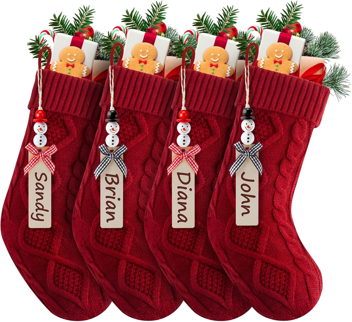 Dalrosia Personalized Christmas Stockings - 18 Inches Hanging Stockings with DIY Snowman Name Tags, 4PCS Large Size Knitted Stockings for Mantels, Christmas Tree Family Holiday Decor