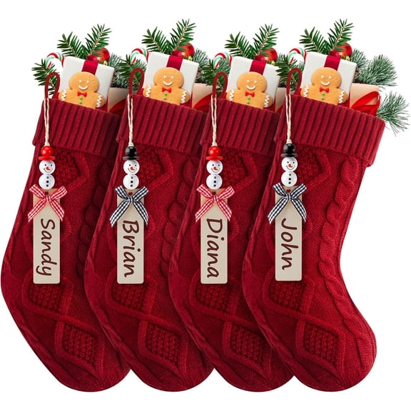 Dalrosia Personalized Christmas Stockings - 18 Inches Hanging Stockings with DIY Snowman Name Tags, 4PCS Large Size Knitted Stockings for Mantels, Christmas Tree Family Holiday Decor