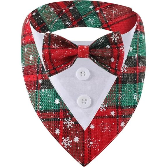Dalrosia Plaid Christmas Dog Tuxedo Bandana with Bow Tie - Holiday Pet Outfit Costume for Dogs