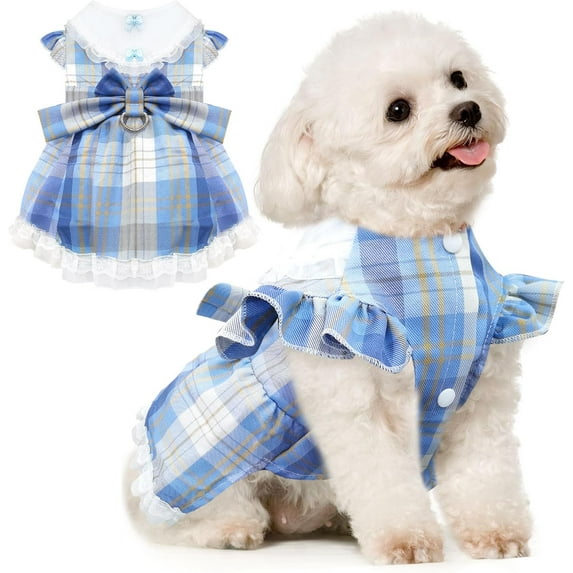 Dalrosia Plaid Dog Dress for Small Dogs Cats Bowknot Girl Dog Clothes with D-Ring Cute Princess Pet Puppy Dresses Spring Summer Pet Outfits for Chihuahua Yorkies Shih Tzu