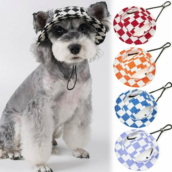 Dalrosia Plaid Pattern Dog Hat with Ear Hole Round Brim Dog Puppy Cat Sun Hat Bucket Hat Outdoor Sun Protection Pet Caps for Small Medium Cats Dogs Kitten