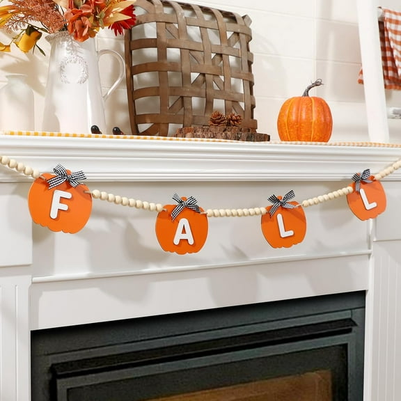 Dalrosia Pumpkin Garland Fall Decorations for Home-Thanksgiving Farmhouse Pumpkins Wood Bead Garland Banner for Fireplace Mantel Walls