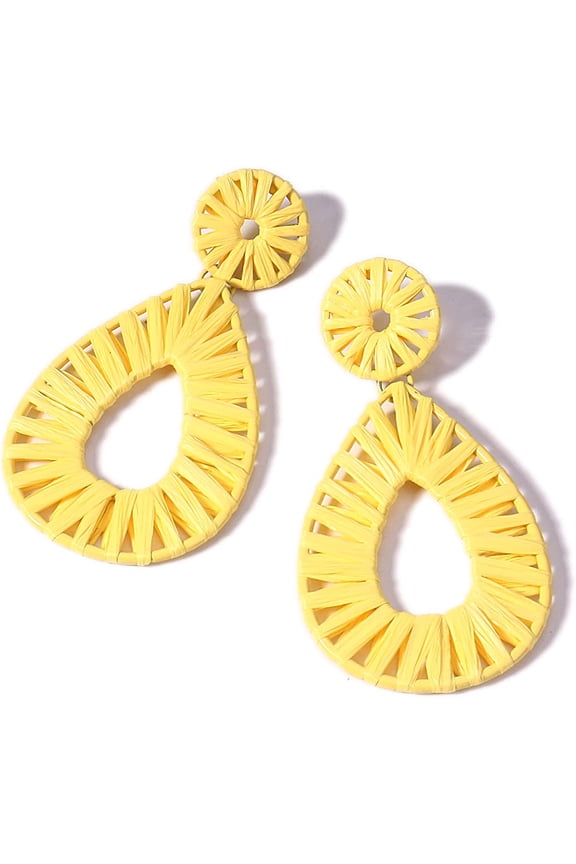 Raffia Tassel Hoop Drop Earrings Handmade Fashion Statement Jewelry for Women